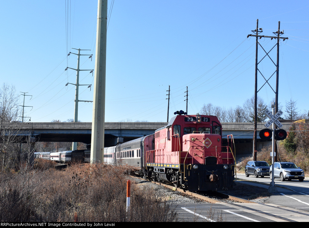 The 23 pushes the train underneath 287 in Cedar Knolls-around this spot is where the train will reverse and head back east